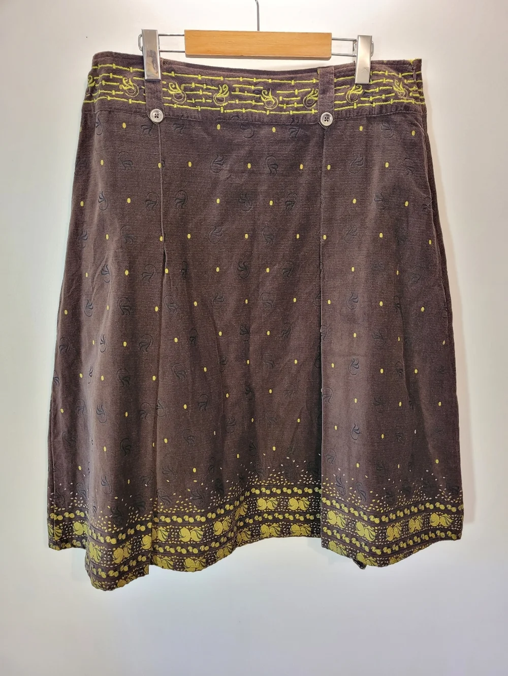 Solola Nwt Women's Brown & Green Embroidered Polka Dot Midi Skirt - Size 12 - Picture 2 of 10